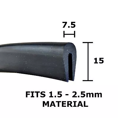 Rubber U Shape Channel Extrusion Edging Trim Seal 15mm X 7.5mm Per Metre • £4.75