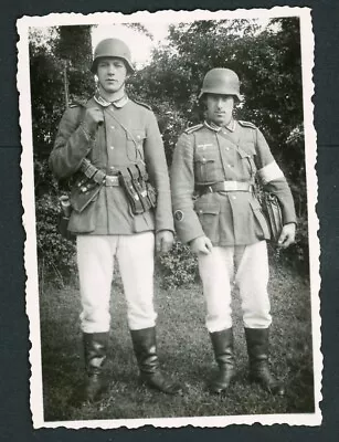 German Soldier W/ MP-40 Machine Pistol & Mag Pouches + Medic + Helmets WW2 Photo • $2.50