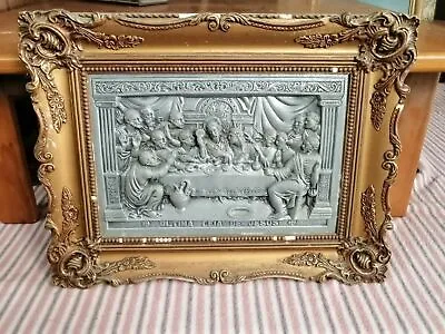 VTG Worked Frame/picture In Tin And Wood #Last Supper Of Christ # With Relief • $89