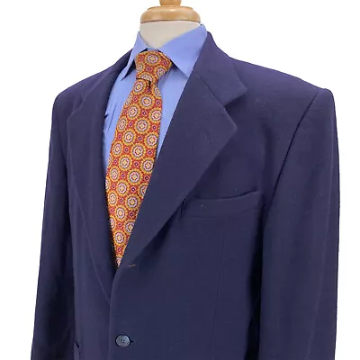 J Riggins Navy Blue Textured Wool Blend Blazer Sport Coat Jacket Mens 42R • $34.99