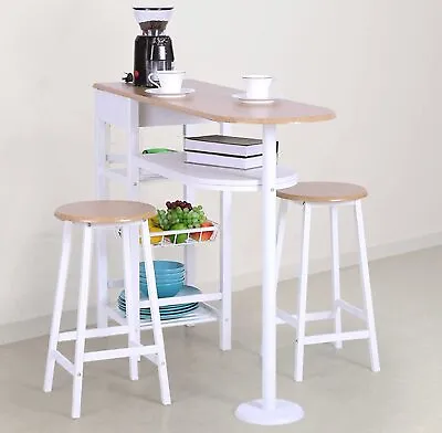 $113.99 • Buy Bar Table Set 3 Piece Counter Height Kitchen Dining Bar Stools Storage Table