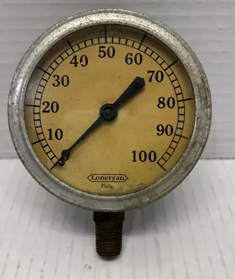 Vintage Lonergan Solid Brass Pressure Gauge 3.5 Inch Face Nice!! • $59.95