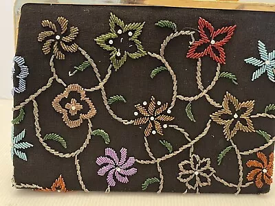 1960s Beaded Floral Embroidered Handbag Purse • $15.95
