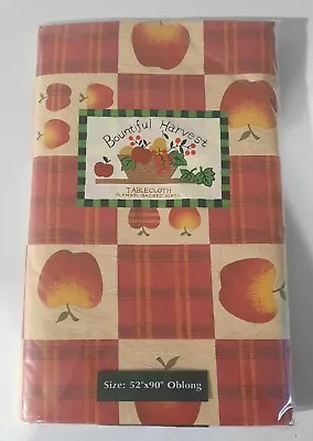 Bountiful Harvest 52 X90  Oblong Vinyl Tablecloth Apples Checkered  Fall VTG • $12.99