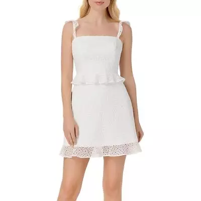 Aidan By Aidan Mattox Womens White Lace Mini Fit & Flare Dress 4 BHFO 3019 • $10.99