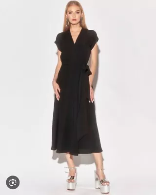 MEGHAN LA Los Angeles Black Jasmine V-Neck Belted 70's Wrap Dress XXXL = 18/20 • $111.75