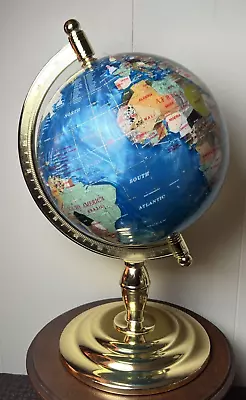 Large Blue Lapis Gemstone World Globe 16  Tall 28  Circumference Brass Stand • $199.96