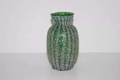 Vintage Dugan Venetian Pompeiian Green Gold Frit Art Glass 6-1/4  Vase • $49.04