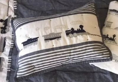 Pottery Barn THATCHER Trains Railroad Small Deco Pillow Sham Navy Blue White NEW • $21.96