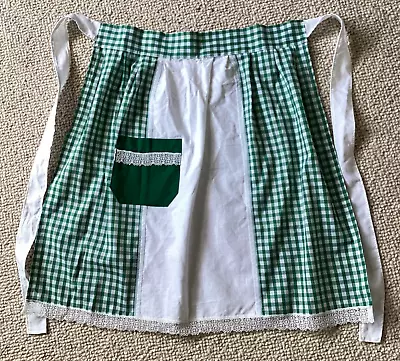 £6.50 • Buy Half Apron Pinny Gingham Lace Pocket Green Cream Vintage Style 50s 60s 70s