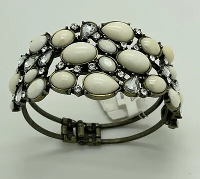 Macy's Hematite-Tone White Stone And Clear Crystal Hinge Bracelet • $9.99