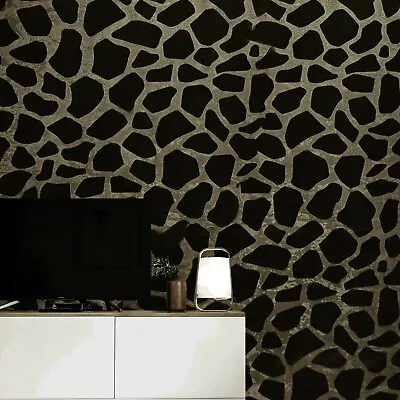 Wallpaper Brown Bronze Metallic Textured Flocking Animal Giraffe Velvet Flock 3D • $136.13