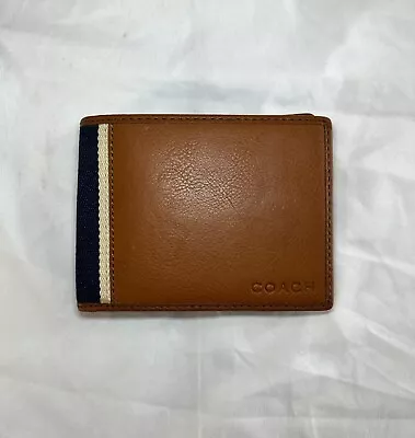 NWT Brown And Navy Coach Heritage Web Leather Bifold Wallet Men • $70