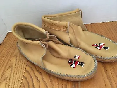 Vintage Sioux Mox Moccasins Soft Bottom Tan Leather Size 7 ? As Shown READ • $8.99