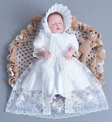 £26.99 • Buy Girls White Lace Christening Gown Party Dress Cape Bonnet 0 3 6 12 18 24 Months