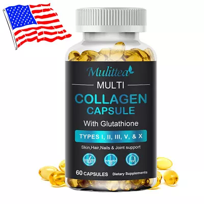 COLLAGEN PEPTIDES With Glutathione Types I II III V X  Anti-Aging Skin Caps • $11.88