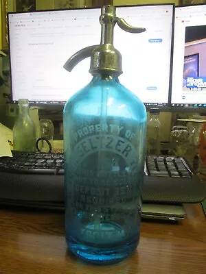 Detroit Mich. New York Seltzer Water Co. Seltzer Bottle W/ Straw & Matching Top • $24.99