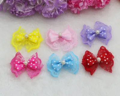 $15.71 • Buy Satin Ribbon Bowknot Applique Lace Pearl Bows Bulk For DIY Kids Puppy HairClips