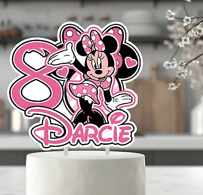 Minnie Mouse Cake Cupcake Topper PERSONALISED 2 LAYERS Of 300gsm Card CUSTOM • £4.95