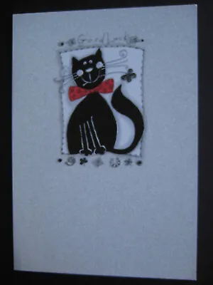 UNUSED Vintage Greeting Card By Patricia MacCarthy GOOD LUCK Black Cat Glitter • $2.99