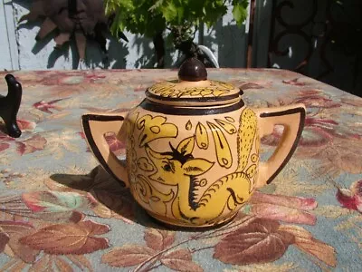 Vintage 1930's Mexico Pottery Deer Fantasia Tlaquepaque Covered Sugar Bowl #7 • $24.99