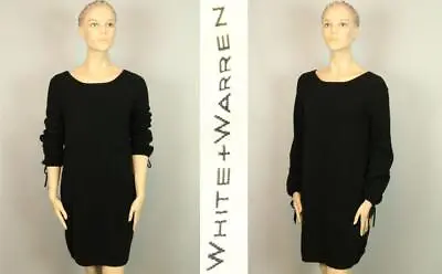 New $478 WHITE + WARREN Black Cashmere Knit Shift Sweater Dress M • £90.24