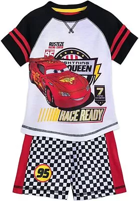 Disney Store Cars Lightning McQueen 2 PC Short Sleeve Pajama Set Boy Size 5/6 • $29.99