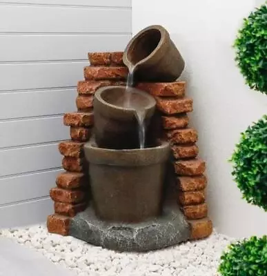 Garden Outdoor Solar Powered Corner Brick Wall Decorative Water Feature Fountain • £189.95