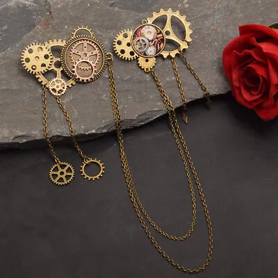 Women's Steampunk Gear Clock Chain Brooch Vintage Medieval Victorian Breastpins • $12.99