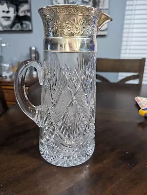 Vintage Lead Crystal Cut Glass Pitcher/Decanter  Silver Top • $160