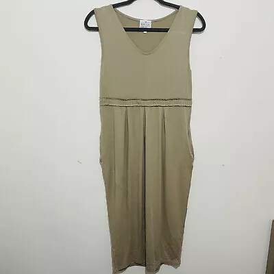 Masai Beige Jersey V Neck Long Stretch Dress With Pockets Size Medium • £7