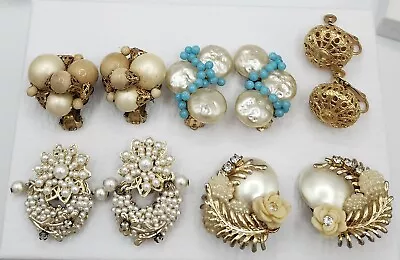 Vintage Early Unsigned Miriam Haskell & Haskell Style Clip-on Earring Lot Pearl • $45