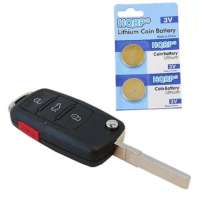 Folding Flip Key Fob + Two Batteries For Volkswagen VW Beetle Golf Passat 98-09 • $9.95