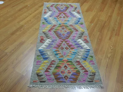 MODERND  ANATOLIA FLATWAVE KILIM GEOMATRIC DESIGND 2.5x6.4 RUG • $0.99