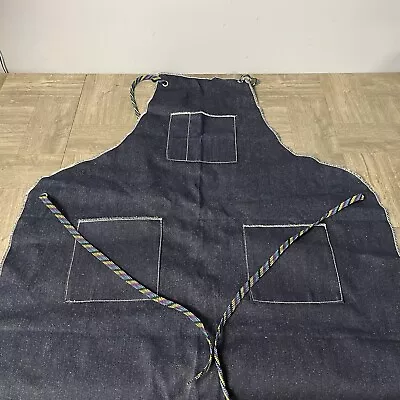 Vintage Denim Work Apron 3 Pocket Long Tie String Crafter DIY Projects Clean • $20.66