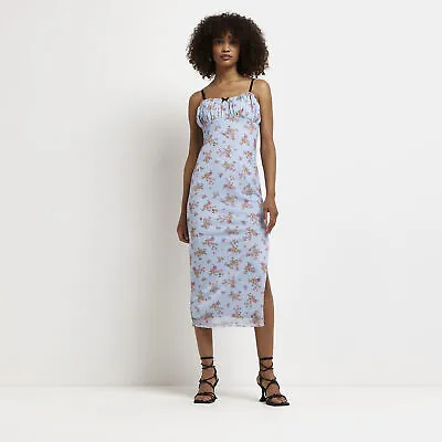 £7 • Buy River Island Womens Cami Midi Dress Blue Floral Stylish
