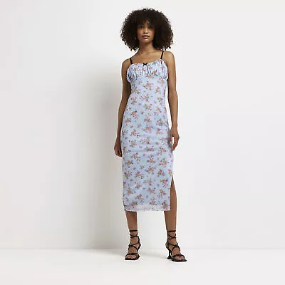 £7 • Buy River Island Womens Cami Midi Dress Blue Floral Stylish
