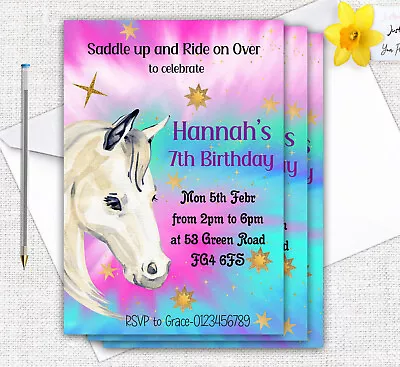 Personalised Horse Riding Girls Birthday Party Invitations Invites • £13.20