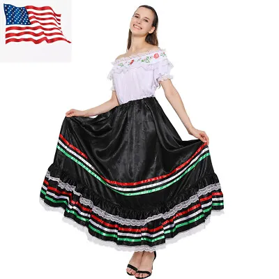 Women Traditional Mexican Dress Lace Flower Senorita Costume Spanish Dress US • $34.99