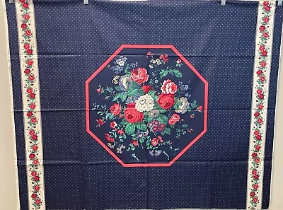 Vintage Cabbage Roses Octagon Cheater Quilt Top Panel Polished Fabric Cranston • $10.49