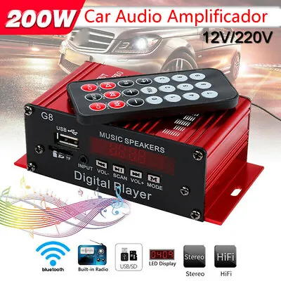 G8 Car 12V 200W 4 Channel Digital Power Amplifier Stereo Bluetooth AUX FM MY_$b • $16.87