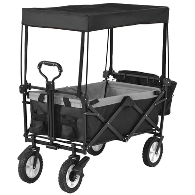 £69.99 • Buy Foldable Garden Trolley Cart W/ Canopy Hand Wagon Pull Along Outdoor Camping
