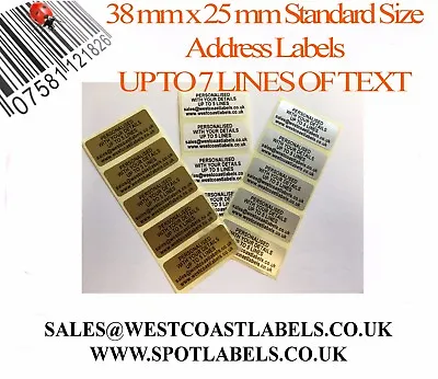 £2.95 • Buy Personalised Gold/ Silver/ White Pre Printed Standard Size Sticky Address Labels
