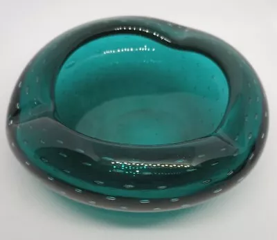 MURANO ITALY Blown Glass Bowl/Ashtray Aqua Green Bullicante Bubbles • $120