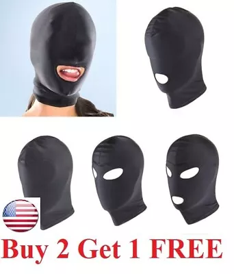 Bondage Head Face Mask Open Eye Mouth Spandex Headgear Handcuffs Ball Gag BDSM • $8.99