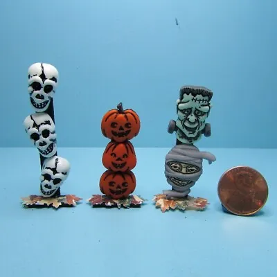 Dollhouse Miniature Standing Halloween Porch Signs Pumpkins Skulls Or Monsters • $7.19