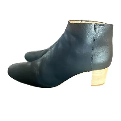 MADEWELL Lucian Black Leather  Zip Ankle Boots Booties W/ Blonde Wood Heels Sz 9 • $38.50