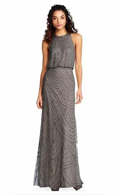 Adrianna Papell  191914100 Halter Neck Blouson Beaded Gown Gray Nwt Bridesmiad • $99