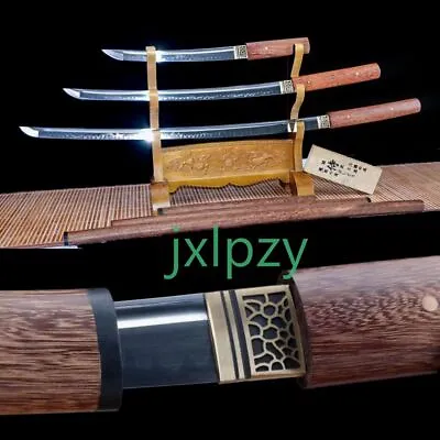 Set Japanese Swords Samurai Katana Wakizashi Tanto T10 Steel Clay Tempered Blade • $145