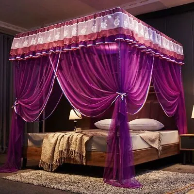 Princess Canopy Bed Curtains 4 Corner 3 Side Openings Post MosquitoNet NoBracket • $102.12